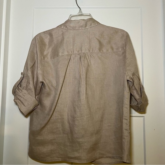 INC International Concepts Womens Blouse Size M Khaki Linen Twist Hem Button Up - Picture 5 of 7